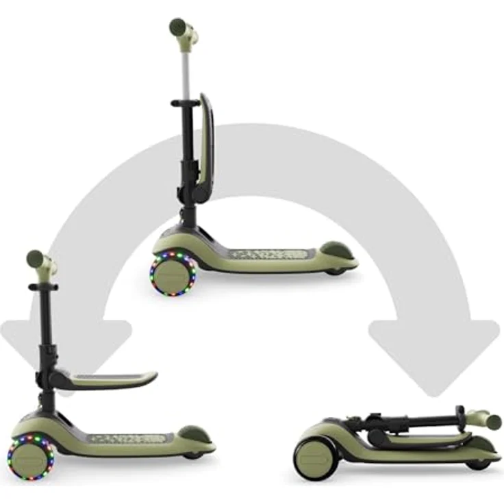 Kinderkraft HALLEY 2 – 2-in-1 Balance-Kinderroller mit höhenverstellbarem Sitz (25–33 cm), klappbar, 4 Lenkerhöhen, LED-Räder, Grün – Bild 7