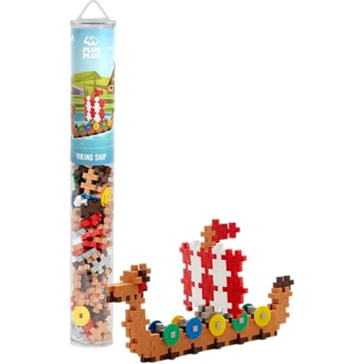 Plus-Plus 100 Tube Kreativ Bausteine Wikingerschiff, Konstruktionsspielzeug für Kinder ab 5 Jahren, grüne Herstellung in Dänemark – Bild 1