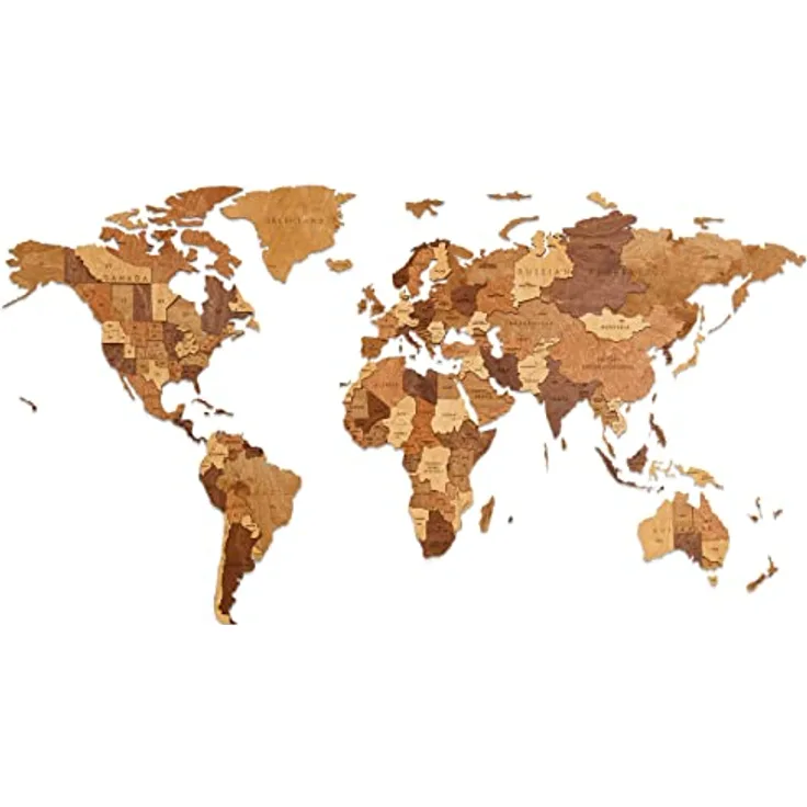 EWA Eco-Wood-Art Weltkarte Kinderzimmer Choco World – DIY 3-lagiges Puzzle, 126 Teile, hochwertiges Birkensperrholz