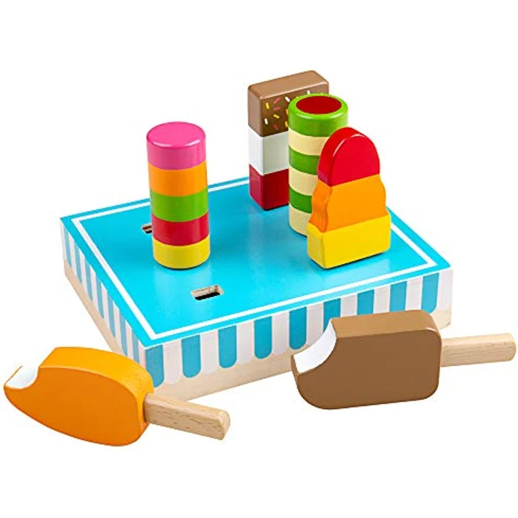Bigjigs Toys Wooden Ice Lollies Play Food, Spielzeug-Eissorten im Holzständer zur Förderung kreativen Rollenspiels – Bild 1
