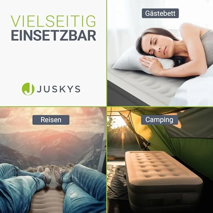 Juskys Luftmatratze Sapri, Einzel-Luftbett, selbstaufblasend, wasserdicht, inkl. Pumpe, Tasche, Grau, Anthrazit – Bild 7