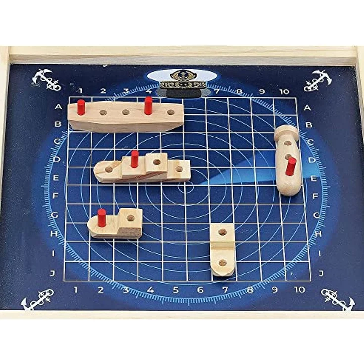 Vilac Bataille navale - Marine nationale, Brettspiel mit wiederbeschreibbarer Schiefertafel und Jutesäckchen, zusammenklappbare Holzbox – Bild 2