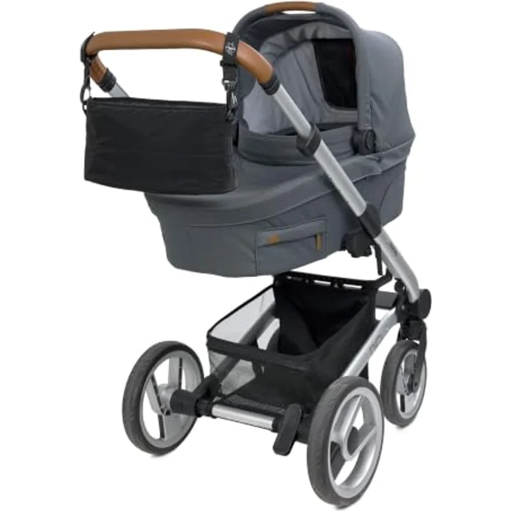LÄSSIG Kinderwagen Buggy Organizer mit Befestigung, Black, großer Stauraum, Reißverschluss, praktische Befestigungshaken – Bild 3