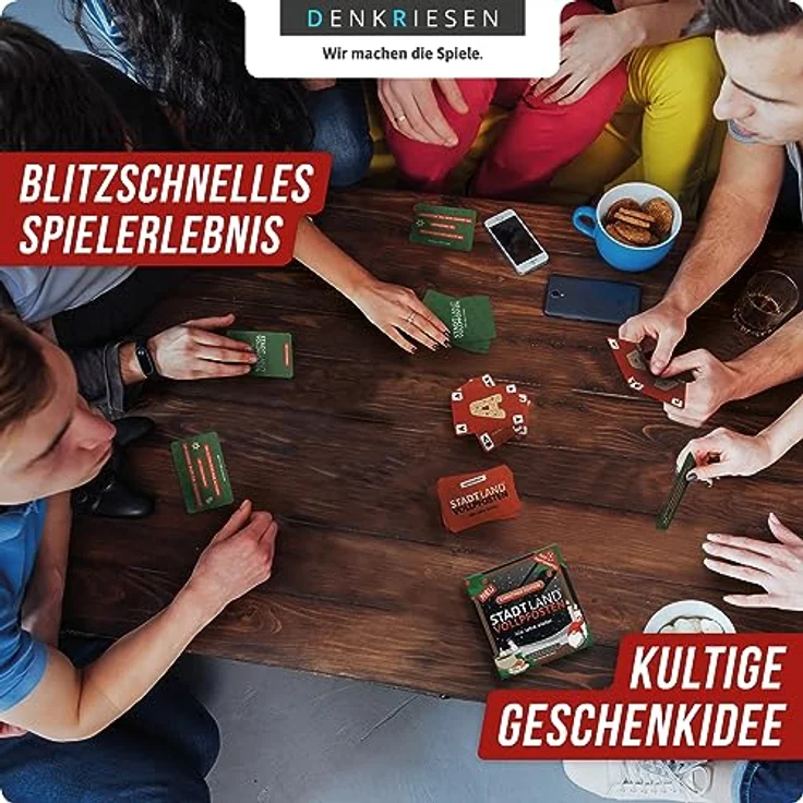 DENKRIESEN - Stadt Land VOLLPFOSTEN® - Das Kartenspiel - Christmas Edition - Alle Jahre Wieder: Kartenspiel mit 120 Spielkarten, 150 verschiedenen Kategorien, 30 Min. Spieldauer, für 3-6 Spieler geeignet, ab 8 Jahren – Bild 5