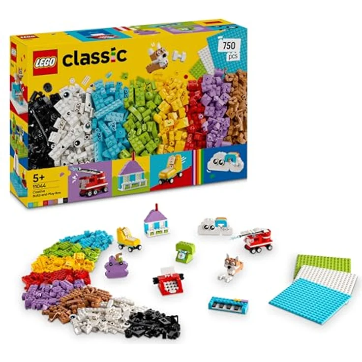 LEGO Classic Creative Build-and-Play Box 11044, 750-teiliges Bauset mit bunten Steinen für Kinder ab 5 Jahren, vielseitige Spielzeuge wie Haus, Hund, Löschauto und Klavier – Bild 1