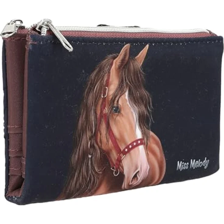 Depesche Geldbörse Miss Melody GLITTER HORSE, dunkelblau mit Herzsteppung und Hufeisen-Applikation – Bild 2