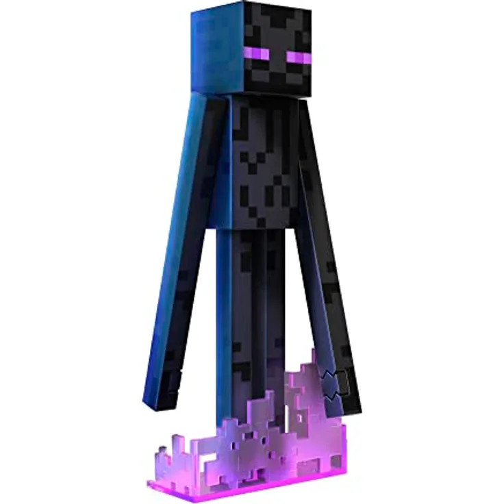 MINECRAFT Diamond Level Enderman Figur - 14 cm Sammelfigur mit beweglichen Gelenken, Diamond Level Zubehör, beflocktem Grasblock, für Erwachsene in der Minecraft Community, HLN40