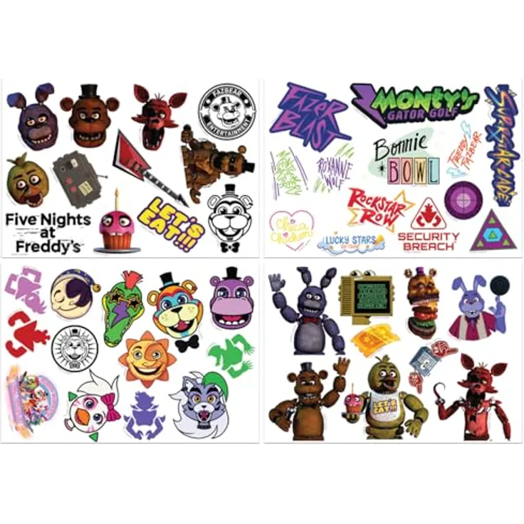 FaNaTtik Five Nights at Freddy's Tech Sticker Pack, 4 Bögen mit 47 wiederverwendbaren Vinyl-Aufklebern