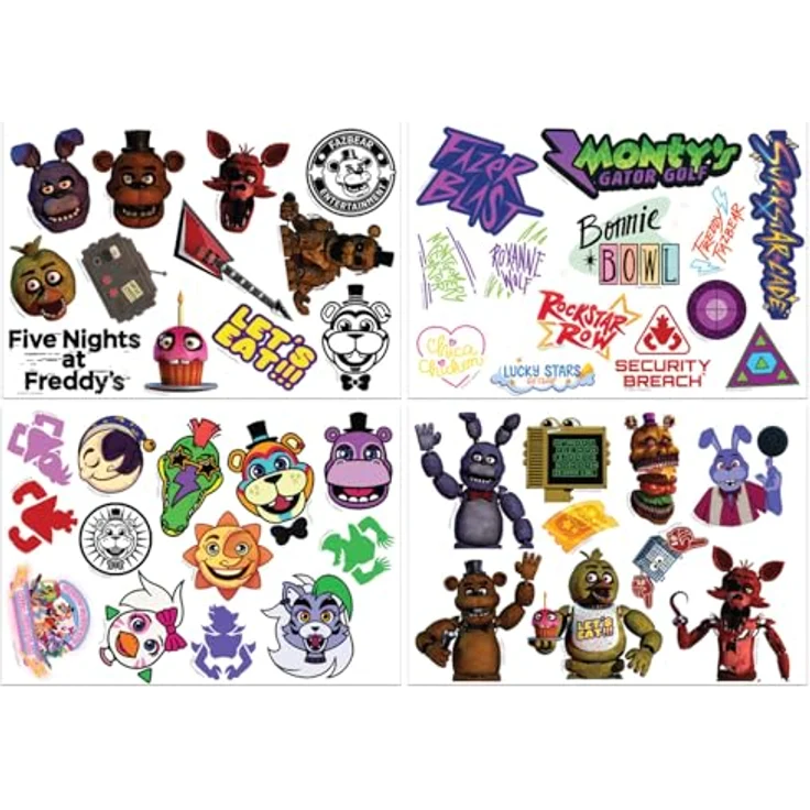 FaNaTtik Five Nights at Freddy's Tech Sticker Pack, 4 Bögen mit 47 wiederverwendbaren Vinyl-Aufklebern – Bild 1