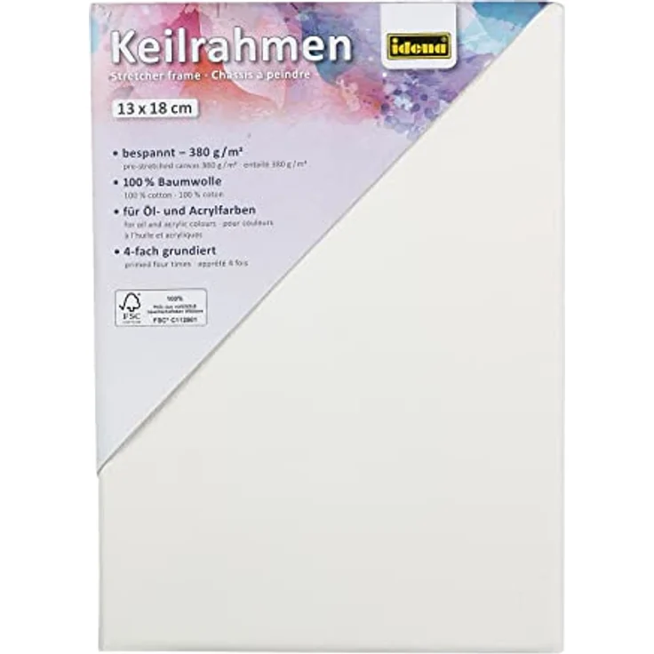 Idena 60029 - Keilrahmen mit Leinwand aus 100% Baumwolle, Grammatur 380 g/m², für Öl- und Acrylfarben, ca. 13 x 18 cm groß, weiß – Bild 2