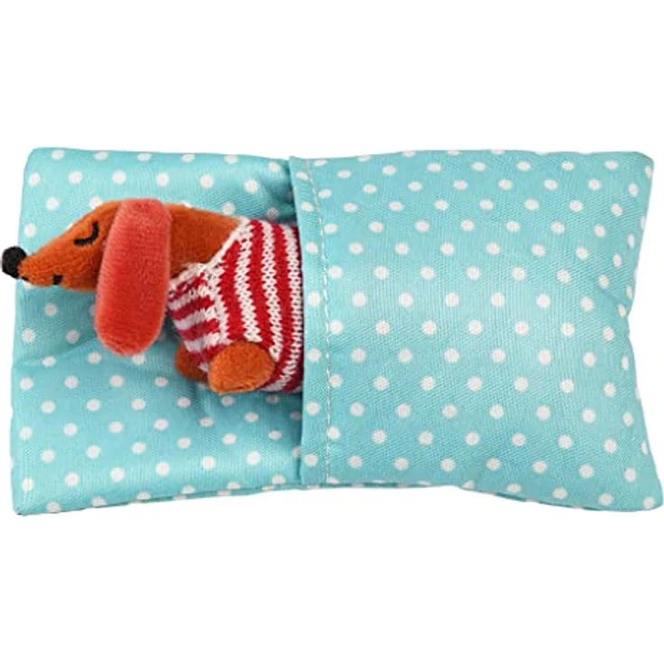 Rex London - Mini-Wursthund in kleiner Box 'Pear', mit gestreiftem Pullover und gepunkteter Decke – Bild 3
