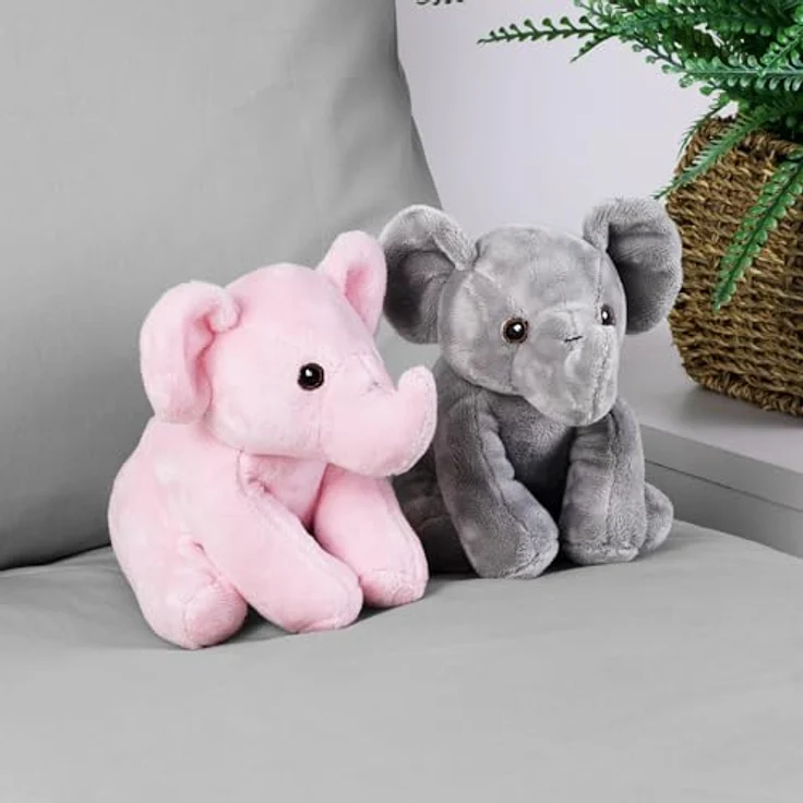 Zappi Co Elefanten-Set Plüschtiere Rüssel-Duo, Rosa + Grau, 15 cm, 100% Recycelt, Weich und Kuschelig – Bild 4