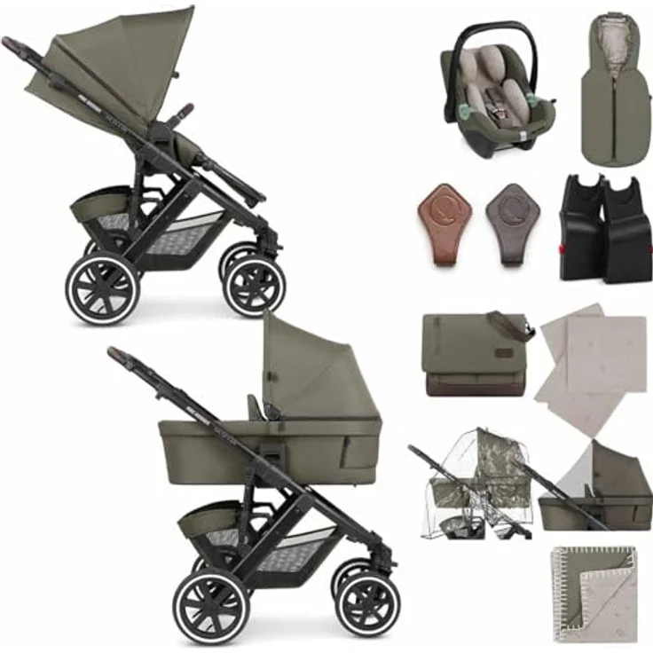 ABC Design Kinderwagenset Salsa 4 Air Starter Set, Olivgrün, mit i-Size Babyschale, abnehmbarer und waschbarer Bezug, integriertes Gurtsystem, 3-Punkt- und 5-Punkt-Gurt, uv-beständig, faltbar – Bild 2