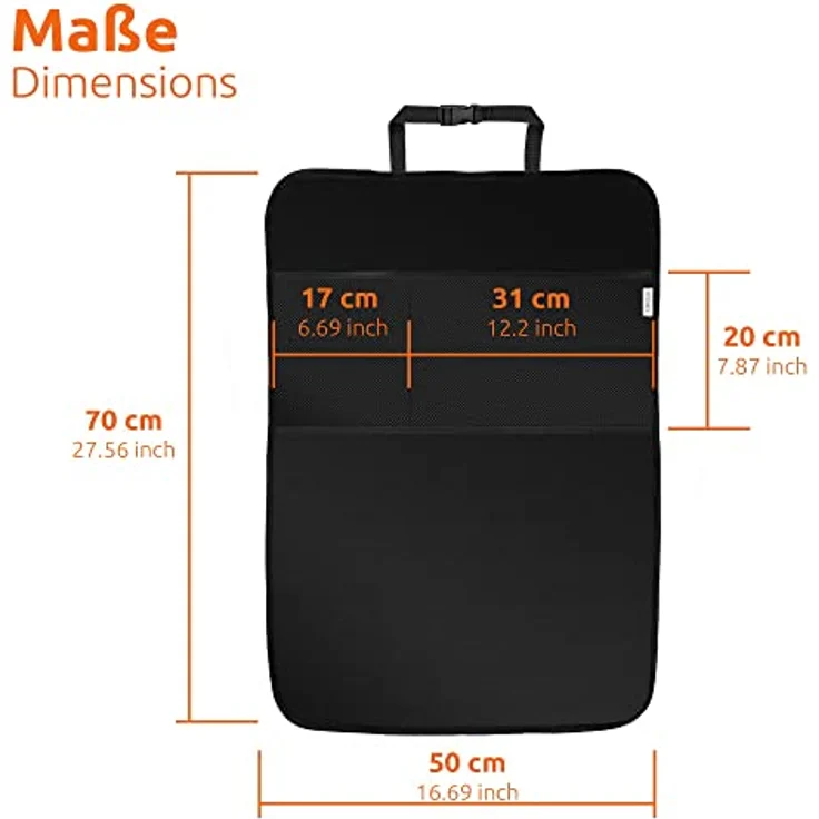 ECENCE Rückenlehnen-Schutz Kinder 50 x 70cm Organizer-Matte wasserdicht Autotasche Kick-Matte Netztasche, schwarz – Bild 4