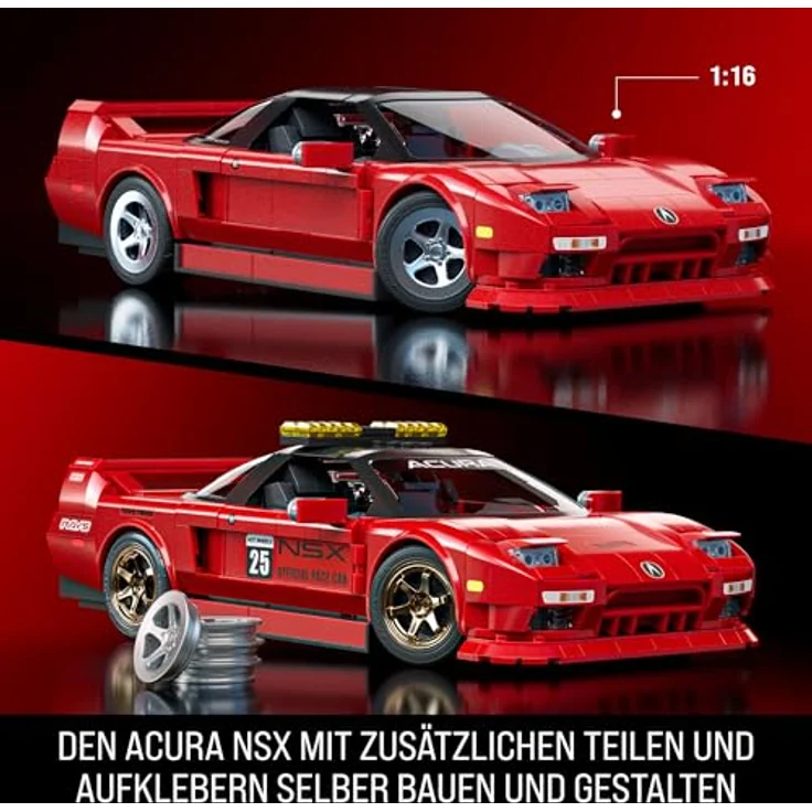 Mattel® Modellbausatz Brick Shop Hot Wheels, ELITE SERIES Acura NSX, Maßstab 1:16, 876-tlg, inkl. Die-Cast-Auto und individuelle Gestaltungsmöglichkeiten – Bild 7