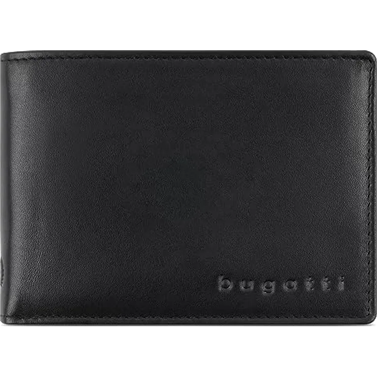 Bugatti Primo Geldbeutel Männer Leder - Geldbörse Herren Schwarz - Portmonaise Portemonnaie Portmonee Brieftasche Wallet Ledergeldbeutel