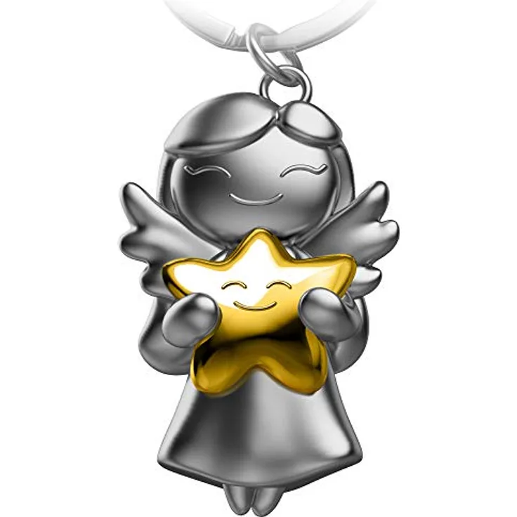 FABACH Schutzengel Schlüsselanhänger Star - Weihnachtsengel aus Metall - Gold - Glücksbringer mit Stern als Geschenk für Freundin