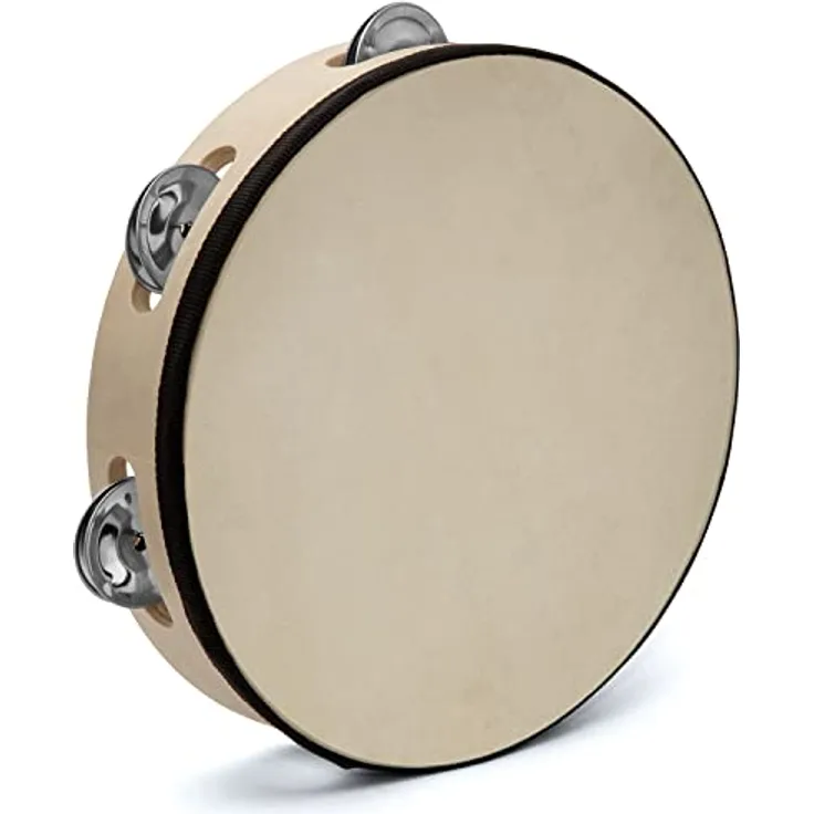 TIGER TAM91-08-BK Einreihiges Tamburin - 8 Zoll 20cm - Holz mit Rohhautfell