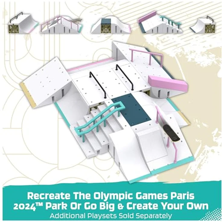 Spin Master PARK CREATOR X-CONNECT JO 2024 – Aurélien Giraud Tech Deck mit Modulrampen für individuelle Skatepark-Gestaltung, offizielles Lizenzprodukt der Olympischen Spiele – Bild 4