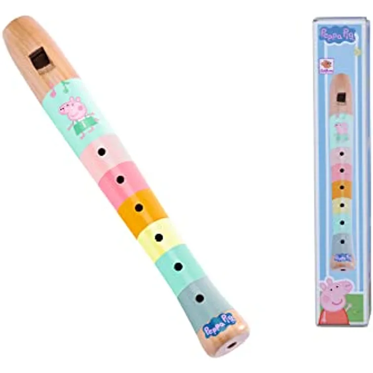 Eichhorn - Peppa Pig bunte Holzflöte 20 cm lang, fördert die auditive Wahrnehmung der Kinder, erzeugt harmonische Töne, aus Schimaholz, ab 3 Jahren
