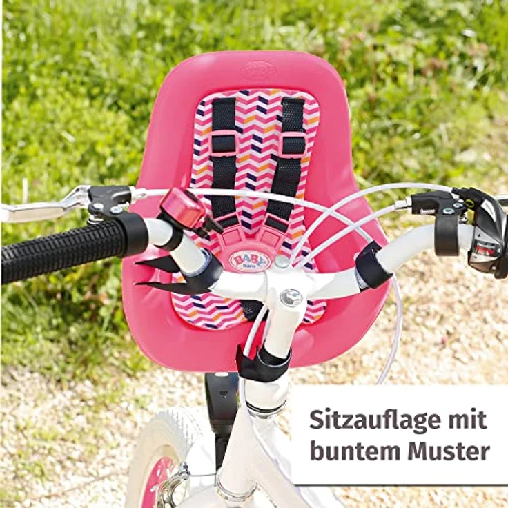 BABY born Zapf Creation 834329 Fahrradsitz-Puppenfahrradsitz für 36cm und 43cm große Puppen mit Klettsystem für Lenker vieler Kinderräder und 3-Punkt-Gurt, pink – Bild 4