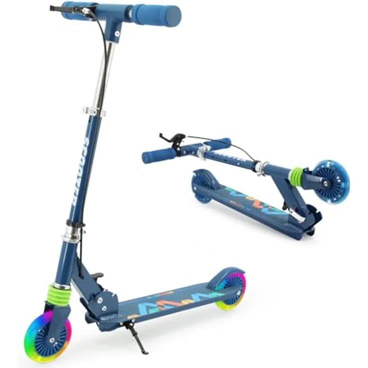 TENBOOM Kinder Scooter Roller Tretroller mit Höhenverstellbarem Lenker, Hinterradbremse, LED-Leuchträdern, klappbar für Kinder ab 3 Jahre, bis 50 kg – Bild 1