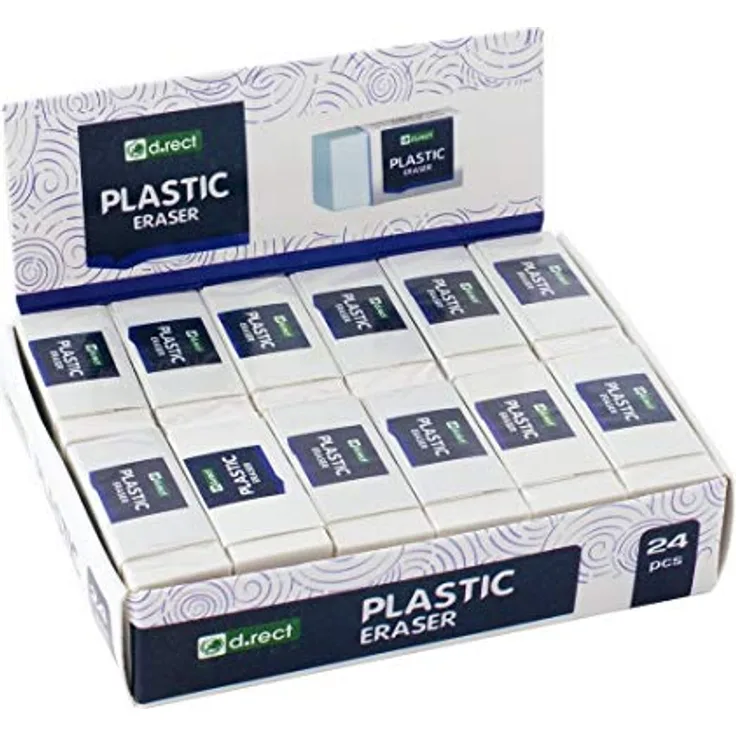 D.RECT Radiergummi, Radierer, HI-POLYMER Plastic Eraser | Klein x 24 Stück | Weiß 48x19x12 mm