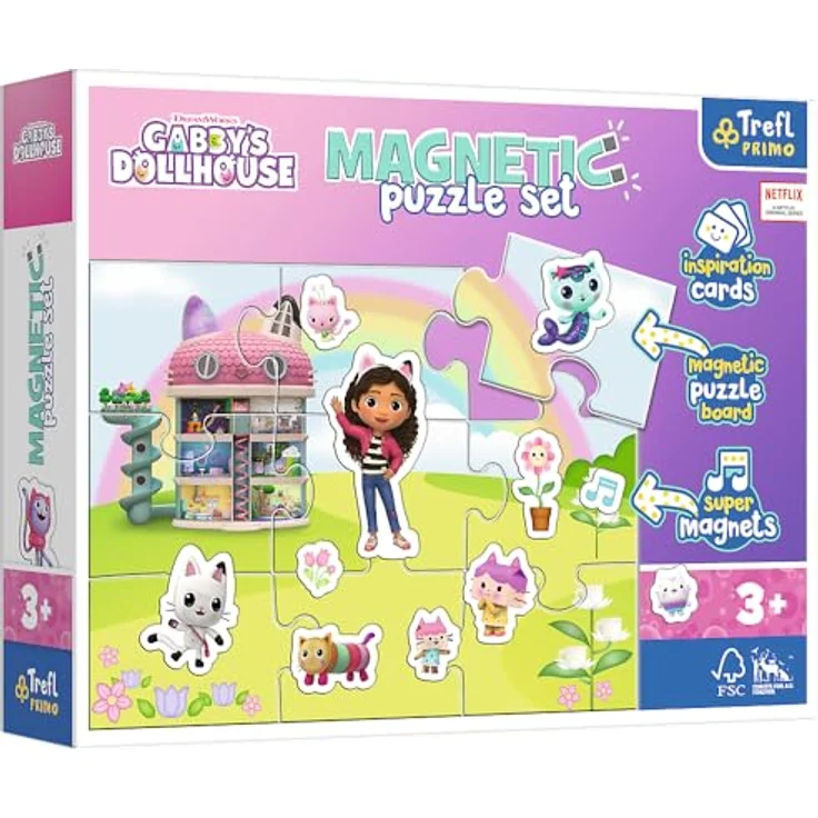Trefl Primo Magnetic Puzzle Set – Gabby's Dollhouse, 270 x 200 mm, mit farbigen Magneten und 12 Inspirationskarten für Kinder ab 3 Jahren – Bild 1