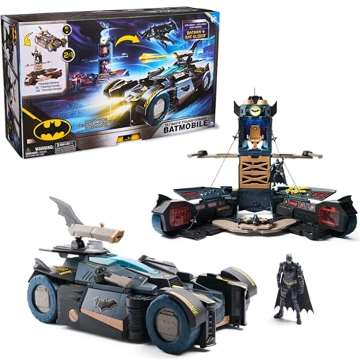 DC Comics Ultimate Transforming Batmobile Spielset mit 10cm Batmanfigur, Lichteffekten, Soundeffekten und Katapult, ab 4 Jahren – Bild 1