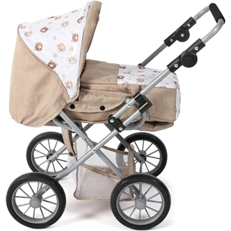 Bayer Chic 2000-560-63 - Puppenwagen Leni, 2in1 Kombipuppenwagen mit herausnehmbarer Tragetasche, Bärchen beige, 64 x 37 x 68 cm – Bild 2