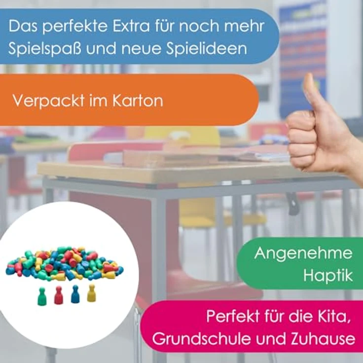 WISSNER Wissner aktiv Lernen - Satz aus 100 Spielfiguren in 4 Farben (je 25 rot, grün, blau, gelb), 24 x 12 mm, aus RE-Wood, zertifiziert nach PEFC, hergestellt in Deutschland – Bild 5