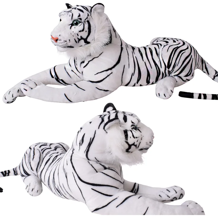 TE-IMPORTE TE-Trend Kuscheltier 80 cm, Plüschtier weißer Tiger, hochwertiges Stofftier Raubkatze für Dekoration und Spielzeug