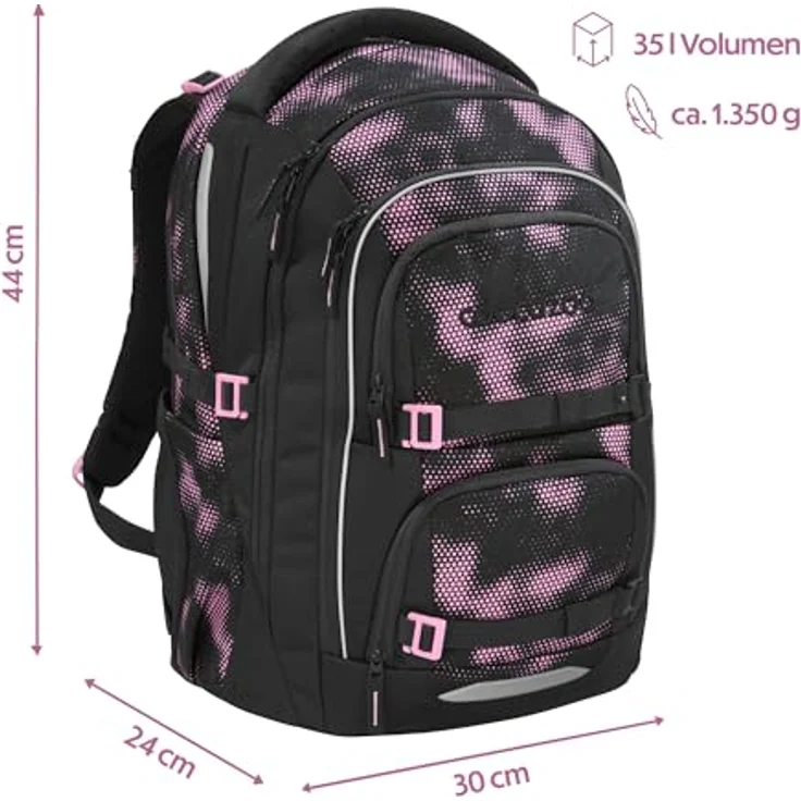 Coocazoo Porter Schulrucksack „Pink Illusion”, ergonomischer & anpassbarer Tornister, schwarz-pink, höhenverstellbar, mit Brust- & Hüftgurt, ab der 3. Klasse – Bild 2