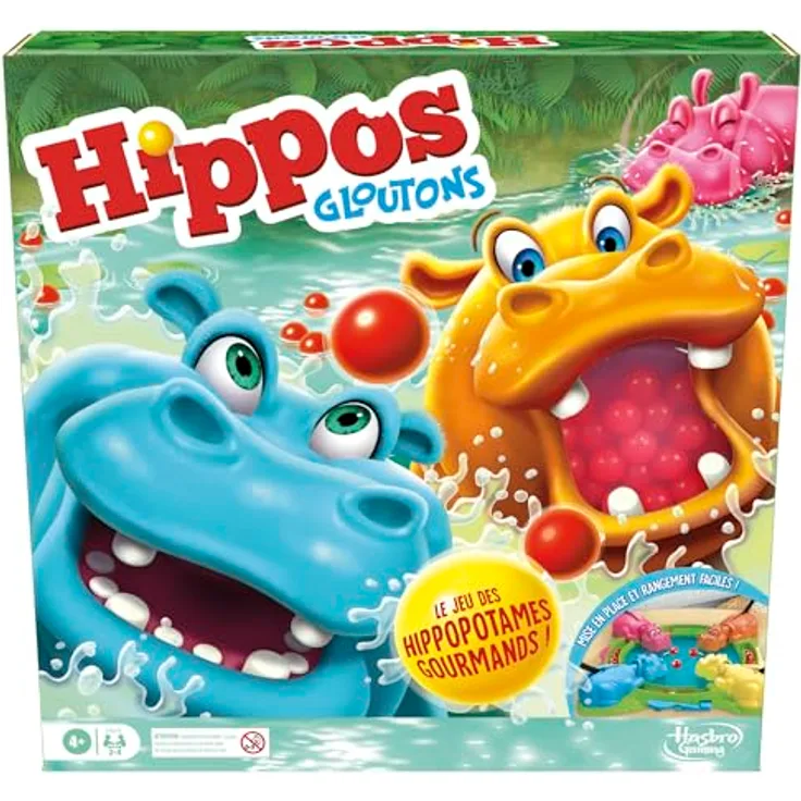 Hasbro Gaming Hungry Hungry Hippos Refresh, Brettspiel für 2-4 Spieler, farbenfrohes Design