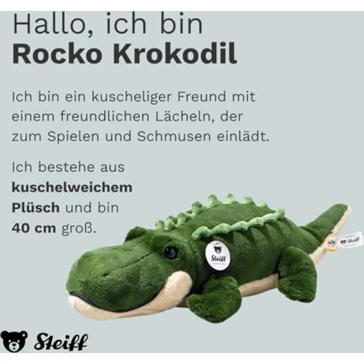 Steiff Krokodil Rocko, Plüschtier 40 cm, aus recycelten PET-Flaschen, Khaki – Bild 3