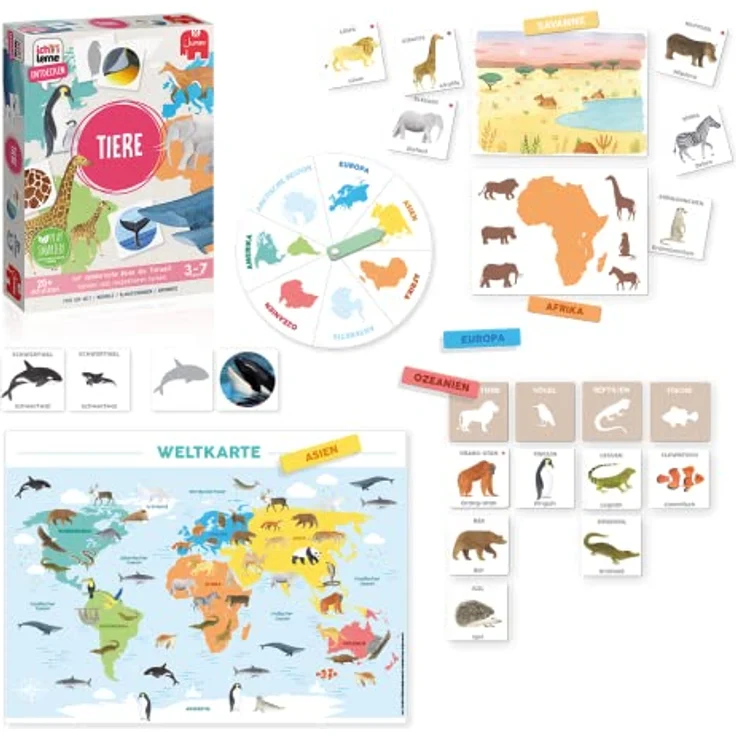 Jumbo Spiele ICH LERNE TIERE, Brettspiel zur spielerischen Tierwelt-Erkundung mit 80 Karten für 1-4 Spieler, ab 3 Jahren – Bild 3