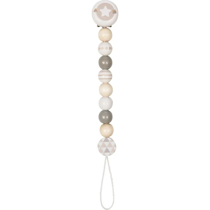 Goki Schnullerkette - Stern - Grau, Holz & Kunststoff, 21 cm Länge, mit Clip zur Befestigung an Babykleidung