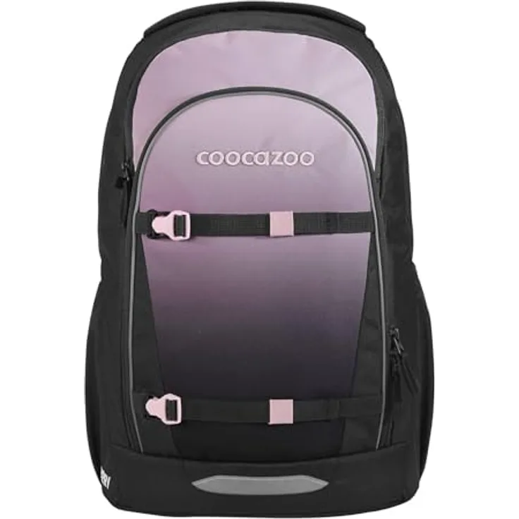 Coocazoo Schulrucksack EVERY „Rose Shadows“, ergonomischer Tornister höhenverstellbar, schwarz-rosa, mit Brustgurt & Hüftgurt, 30 Liter, ab der 3. Klasse