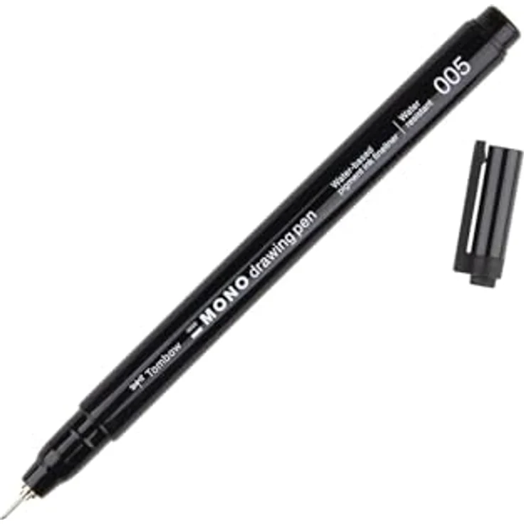 Tombow MONO drawing pen 005 Fineliner schwarz, 0,2 mm, wasserlösliche Tinte, metallgefasste Spitze – Bild 1