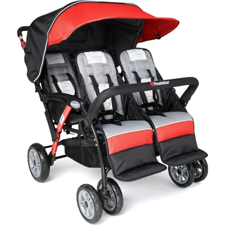 Foundations Krippenwagen 4-Sitzer, stabiler Kinderwagen für Kita und Tagesmütter, Farbe Rot-Schwarz, max. Belastbarkeit 72 kg – Bild 1