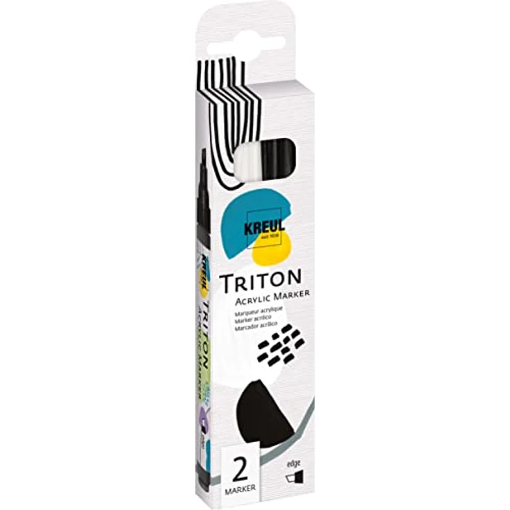 KREUL 17892 - Triton Acrylic Marker edge, 2er Set, weiß und schwarz, auf Wasserbasis, seidenmatt auftrocknend, Acrylmalstifte zur Gestaltung von Papier, Holz, Stein und vielem mehr – Bild 1