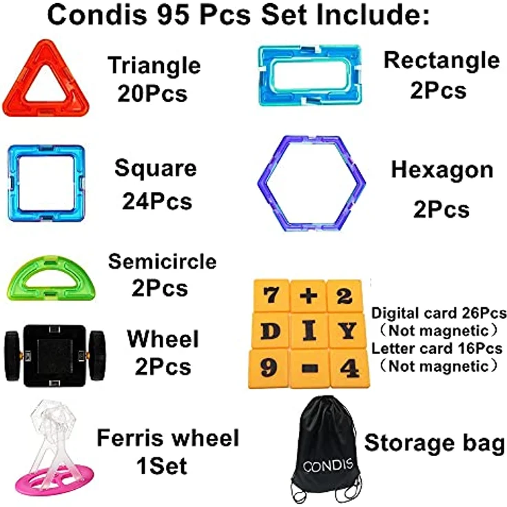CONDIS Magnetische Bausteine 95 Teile, Magnetspielzeug Magneten Fuer Kinder Magnetbausteine Set Magnet Spielzeug Magnetspiele für Kinder Geschenk ab 3 4 5 6 7 8 Jahre Junge Mädchen Bauklötze Bausatz - Preisvergleich – Bild 6