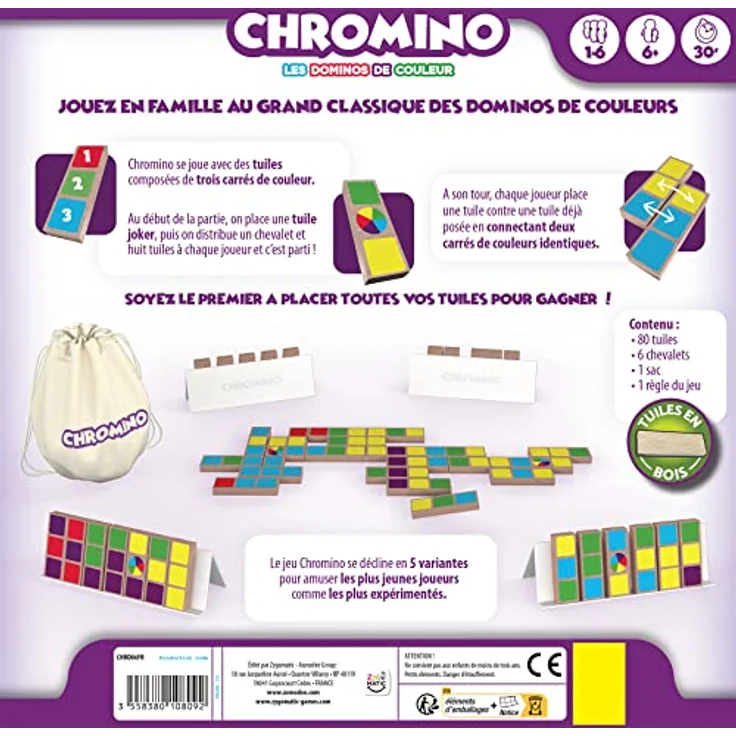 Asmodee Chromino, neue Edition - Brettspiel mit Holzfliesen für 2-8 Spieler, strategisches Denkspiel in französischer Sprache – Bild 3