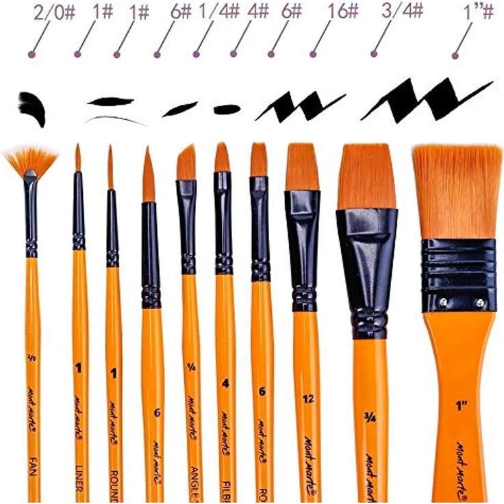 Mont Marte Pinselset für Acrylfarben, 10 Taklon-Pinsel mit Pinseltasche, ideale Grundausstattung für Künstler und Anfänger – Bild 3