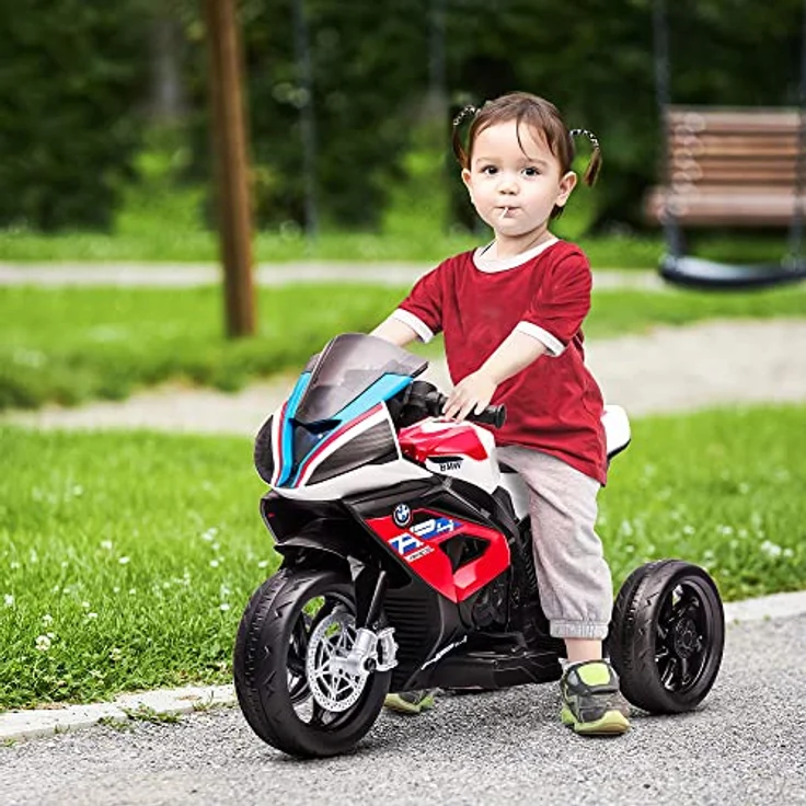 HOMCOM Kinder Elektro-Motorrad Kindermotorrad 6V Elektrofahrzeug Elektro-Dreirad Kinderfahrzeug mit 3 Musikmodi 2,5km/h Elektromotorrad für Kinder ab 18 Monaten PP Metall Rot 82,5 x 42 x 54 cm – Bild 2