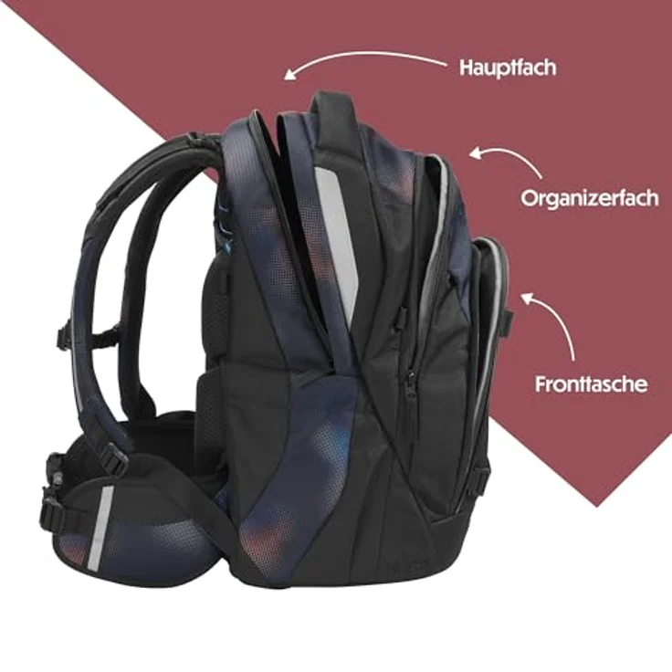 Coocazoo Mate Schulrucksack „Rainbow Illusion”, schwarz, ergonomischer Tornister, höhenverstellbar, mit Brustgurt & Hüftgurt, 30 Liter für ab der 3. Klasse – Bild 3