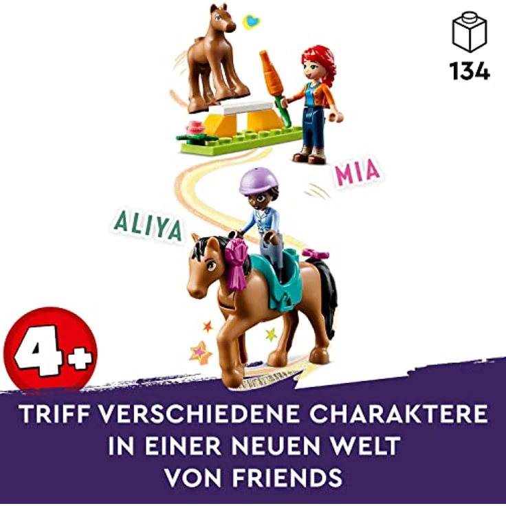 LEGO 41746 Friends Reitschule Set mit 2 Spielzeug-Pferden, Aliya und Mia Mini-Puppen, Reitstall- und Pferdespielzeug, Tierpflege-Geschenk für Kinder, Mädchen und Jungen ab 4 Jahre – Bild 3