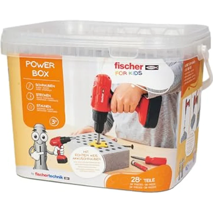fischertechnik Fischer for Kids Power-Box 579436, Spielwerkzeugset für Kinder ab 3 Jahren mit elektrischem Akkuschrauber, DuoKID Dübel und Schraubendreher – Bild 1