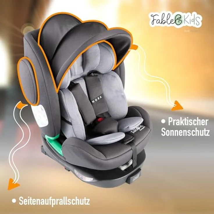 FableKids NORA Autokindersitz, 360° drehbar mit Isofix, für Kinder 40-150 cm, grau – Bild 4