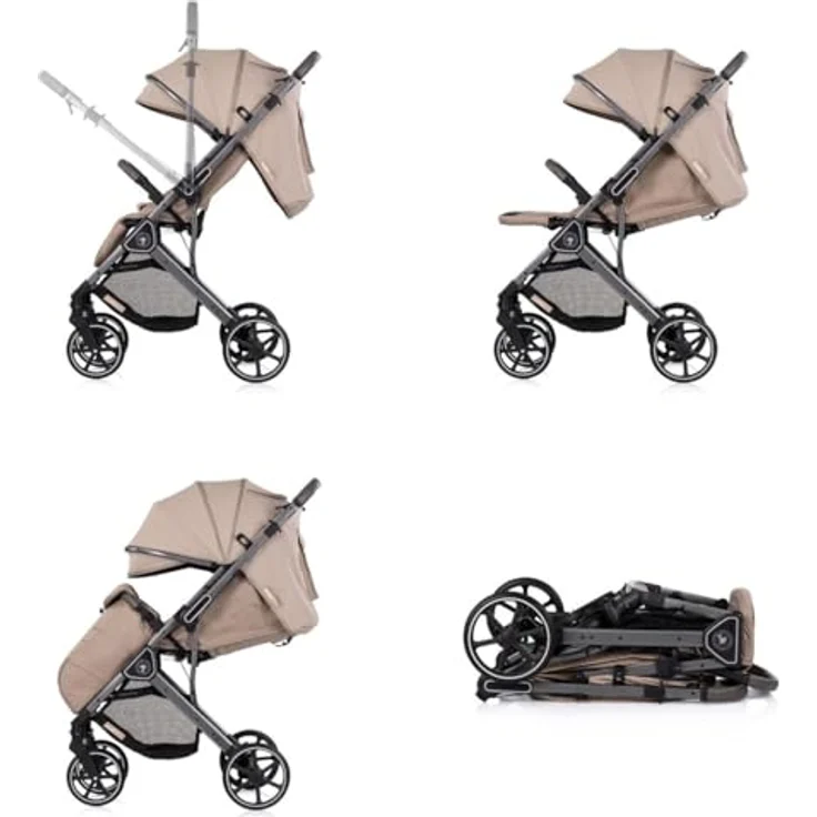 Chipolino Kinderwagen Omnia, klappbar mit PU-Rädern, Stoßdämpfer, Sonnendach und Fußsack in hellbraun, für Kinder bis 22 kg – Bild 4